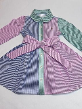 Ralph Lauren Baby Girl striped Shirt Dress Collared Button Down 6 Months